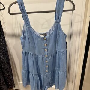 Urban Outfitters - Light Blue Tiered Button-Front Sundress